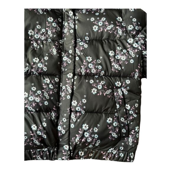 Floral puffer jacket by Skechers black, blue & pink stand collar size large - Picture 5 of 12